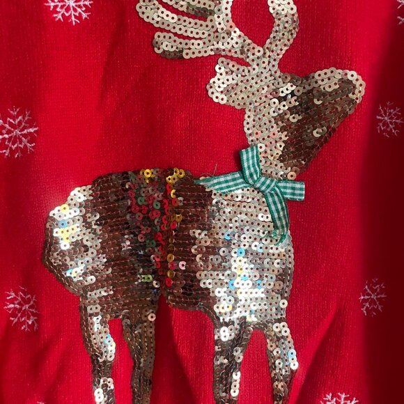 Ugly Christmas Sweater – Red Sequin Reindeer - Picture 2 of 6